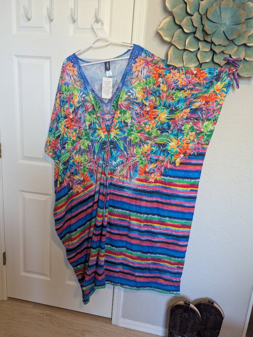 NWT | Island Tropics | OSFM  Mrs. Roper Romp Ready | Tropical Rainbow Hue Kaftan - Picture 3 of 15